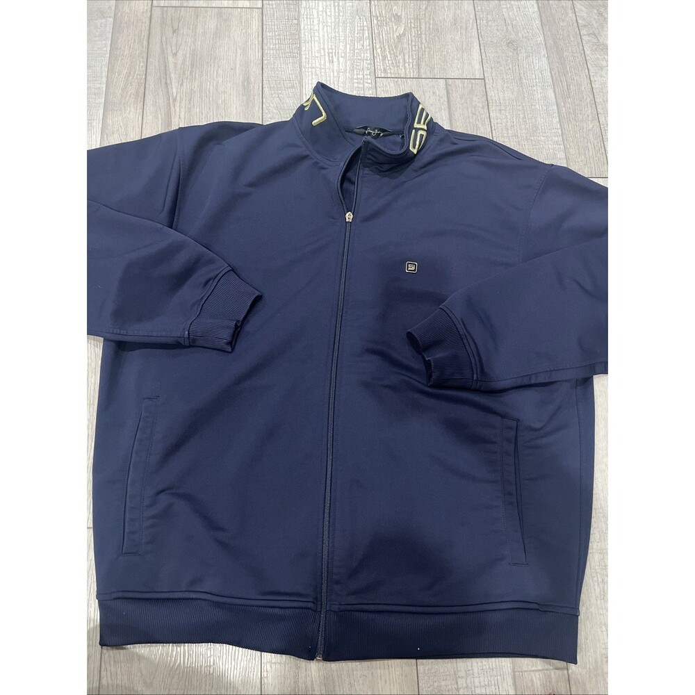 Rare Sean John Y2K Track Jacket Jersey XXL 2XL Navy Blue & Gold Embroidery Diddy